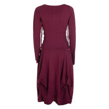 Vishes Langes Langarm Damen Kleid Bio-Baumwolle Einfarbig mit Schnürung V-Ausschnitt dunkelrot 44-46