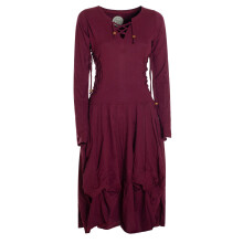 Vishes Langes Langarm Damen Kleid Bio-Baumwolle Einfarbig mit Schnürung V-Ausschnitt dunkelrot 44-46