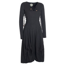 Vishes Langes Langarm Damen Kleid Bio-Baumwolle Einfarbig mit Schnürung V-Ausschnitt schwarz 44-46