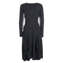 Vishes Langes Langarm Damen Kleid Bio-Baumwolle Einfarbig mit Schnürung V-Ausschnitt schwarz 46