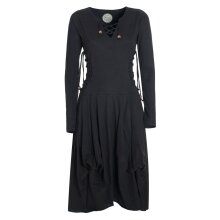Vishes Langes Langarm Damen Kleid Bio-Baumwolle Einfarbig mit Schnürung V-Ausschnitt schwarz 46