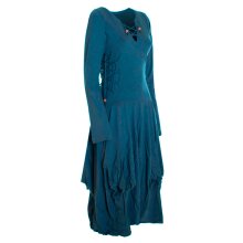 Vishes Langes Langarm Damen Kleid Bio-Baumwolle Einfarbig mit Schnürung V-Ausschnitt türkis 38-40