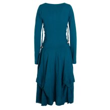 Vishes Langes Langarm Damen Kleid Bio-Baumwolle Einfarbig mit Schnürung V-Ausschnitt türkis 44-46