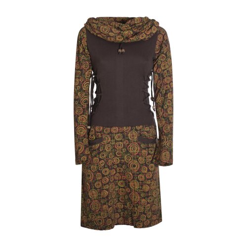 Vishes Langarm Damen Kleid Jerseykleid Strickkleid Sweatshirtkleid Sweatkleid mit Schnürung - Baumwolle braun 42