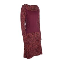 Vishes Langarm Damen Kleid Jerseykleid Strickkleid Sweatshirtkleid Sweatkleid mit Schnürung - Baumwolle dunkelrot 40