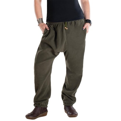 Vishes - Warme Unisex Thermo Haremshose aus Fleece mit Tasche olive