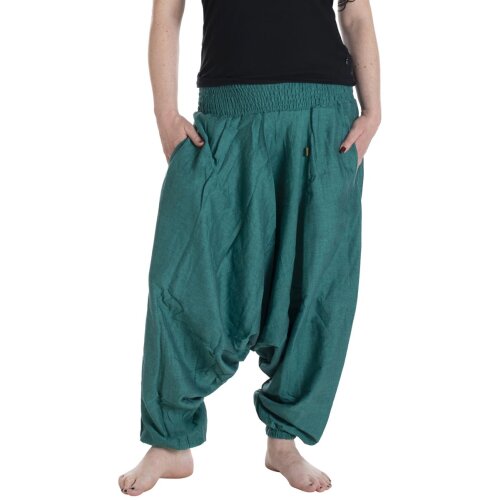 Vishes - Lange Unisex Baumwoll Haremshose Schlupfhose Einfarbig Einheitsgröße 34-46 türkisblau