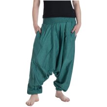 Vishes - Lange Unisex Baumwoll Haremshose Schlupfhose Einfarbig Einheitsgröße 34-46 türkisblau