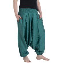 Vishes - Lange Unisex Baumwoll Haremshose Schlupfhose Einfarbig Einheitsgröße 34-46 türkisblau