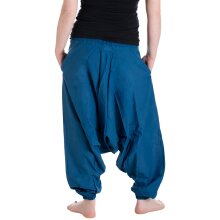 Vishes - Lange Unisex Baumwoll Haremshose Schlupfhose Einfarbig Einheitsgröße 34-46 Blau