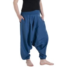Vishes - Lange Unisex Baumwoll Haremshose Schlupfhose Einfarbig Einheitsgröße 34-46 Blau