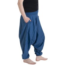 Vishes - Lange Unisex Baumwoll Haremshose Schlupfhose Einfarbig Einheitsgröße 34-46 Blau
