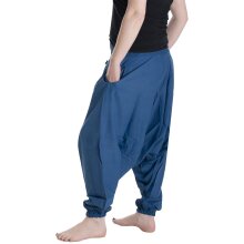 Vishes - Lange Unisex Baumwoll Haremshose Schlupfhose Einfarbig Einheitsgröße 34-46 Blau