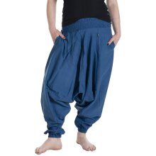 Vishes - Lange Unisex Baumwoll Haremshose Schlupfhose Einfarbig Einheitsgröße 34-46 Blau