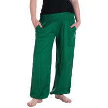 Vishes Lange Damen Sommerhose Haremshose Schlupfhose einfarbig Dehnbund mit Taschen Einheitsgröße (34-46) dunkelgrün