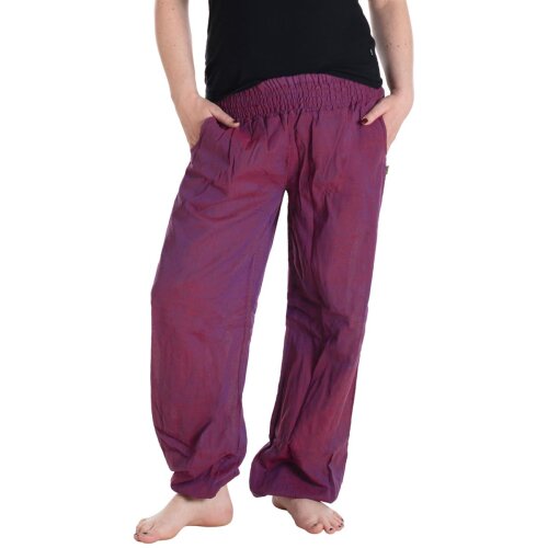 Vishes Lange Damen Sommerhose Haremshose Schlupfhose einfarbig Dehnbund mit Taschen Einheitsgröße (34-46) pflaume
