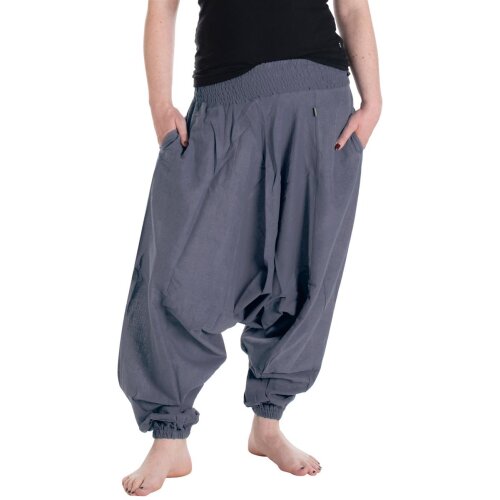 Vishes - Lange Unisex Baumwoll Haremshose Schlupfhose Einfarbig Einheitsgröße 34-46 Grau