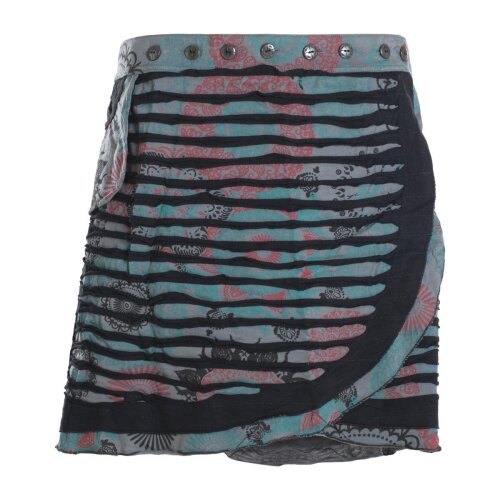 Vishes A Line Damen Wickelrock Kurzrock Mini Hippie Blumen Knöpfe Baumwolle  grau-schwarz 42-50