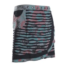 Vishes A Line Damen Wickelrock Kurzrock Mini Hippie Blumen Knöpfe Baumwolle  grau-schwarz 42-50