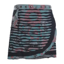 Vishes A Line Damen Wickelrock Kurzrock Mini Hippie Blumen Knöpfe Baumwolle  grau-schwarz 42-50