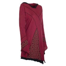 Vishes Langarm Damen Elfen Zipfelkleid Patchworkkleid Zipfelige Elfentunika Lagenlook Bedruckt dunkelrot 42
