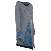 Vishes Langarm Damen Elfen Zipfelkleid Patchworkkleid Zipfelige Elfentunika Lagenlook Bedruckt grau 36