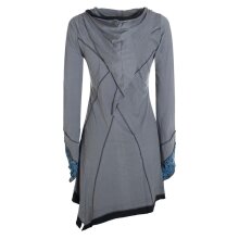 Vishes Langarm Damen Elfen Zipfelkleid Patchworkkleid Zipfelige Elfentunika Lagenlook Bedruckt grau 42