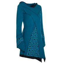 Vishes Langarm Damen Elfen Zipfelkleid Patchworkkleid Zipfelige Elfentunika Lagenlook Bedruckt türkis 36