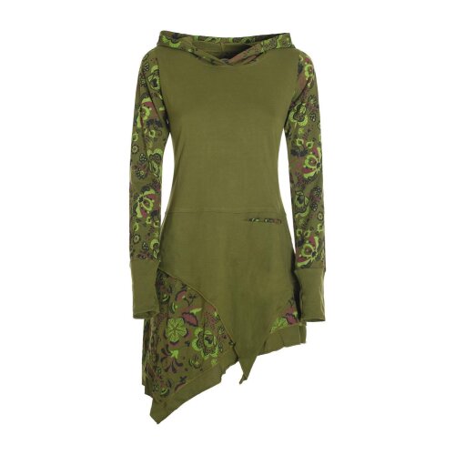 Vishes - Langarm Damen Kleid Elfen Zipfelkleid Zipfelige Elfentunika Bedruckt olive 36