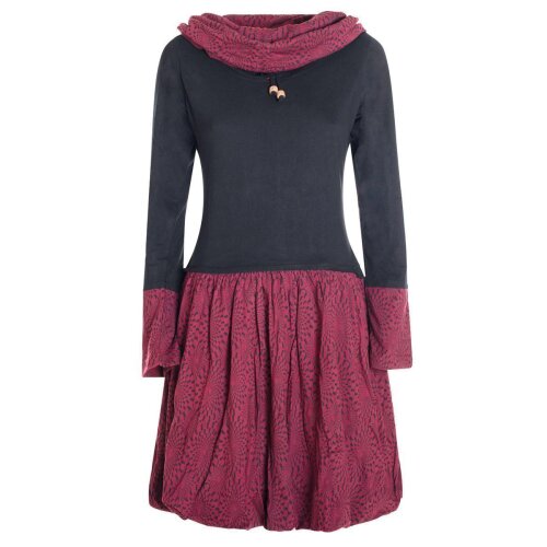 Vishes Langarm Damen Kleid Jerseykleid Strickkleid Ballonkleid - Kleid Damen Langarm Kleid Herbst schwarz-dunkelrot 34
