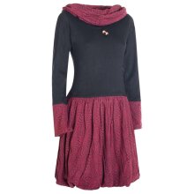 Vishes Langarm Damen Kleid Jerseykleid Strickkleid Ballonkleid - Kleid Damen Langarm Kleid Herbst schwarz-dunkelrot 38-40