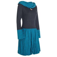 Vishes Langarm Damen Kleid Jerseykleid Strickkleid Ballonkleid - Kleid Damen Langarm Kleid Herbst schwarz-türkis 46