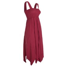 Vishes Zipfelkleid aus Bio Baumwolle Kleid mit Zipfeln und breiten Trägern - Kleid Damen Sommer Kleid lang dunkelrot 34-36