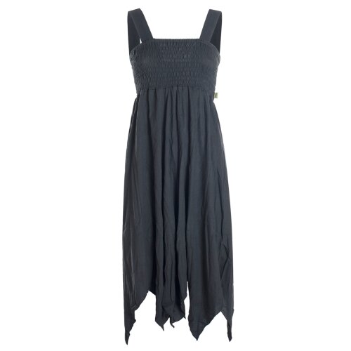 Vishes Zipfelkleid aus Bio Baumwolle Kleid mit Zipfeln und breiten Trägern - Kleid Damen Sommer Kleid lang schwarz 34-36