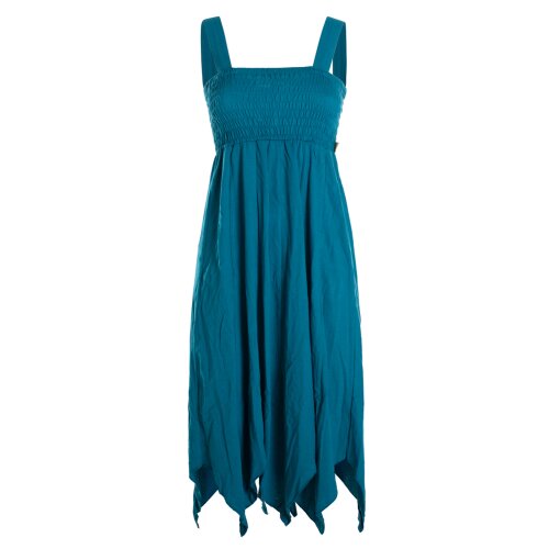 Vishes Zipfelkleid aus Bio Baumwolle Kleid mit Zipfeln und breiten Trägern - Kleid Damen Sommer Kleid lang türkis 34-36
