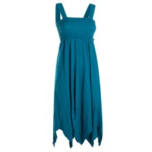 Vishes Zipfelkleid aus Bio Baumwolle Kleid mit Zipfeln und breiten Trägern - Kleid Damen Sommer Kleid lang türkis 34-36