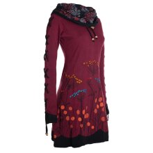 Vishes Damen Blumenkleid Langarm-Shirtkleid Schalkragen Baumwollkleid dunkelrot 36