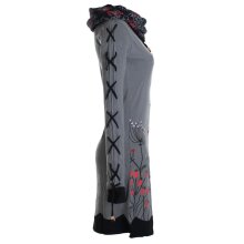 Vishes Damen Blumenkleid Langarm-Shirtkleid Schalkragen Baumwollkleid grau 44