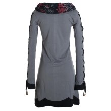 Vishes Damen Blumenkleid Langarm-Shirtkleid Schalkragen Baumwollkleid grau 48-50