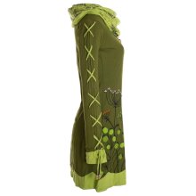 Vishes Damen Blumenkleid Langarm-Shirtkleid Schalkragen Baumwollkleid olive 34