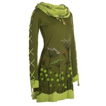 Vishes Damen Blumenkleid Langarm-Shirtkleid Schalkragen Baumwollkleid olive 34