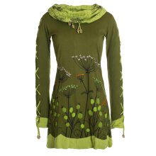 Vishes Damen Blumenkleid Langarm-Shirtkleid Schalkragen...