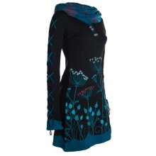 Vishes Damen Blumenkleid Langarm-Shirtkleid Schalkragen Baumwollkleid schwarz 44