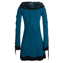 Vishes Damen Blumenkleid Langarm-Shirtkleid Schalkragen Baumwollkleid türkis 44