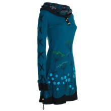 Vishes Damen Blumenkleid Langarm-Shirtkleid Schalkragen Baumwollkleid türkis 44