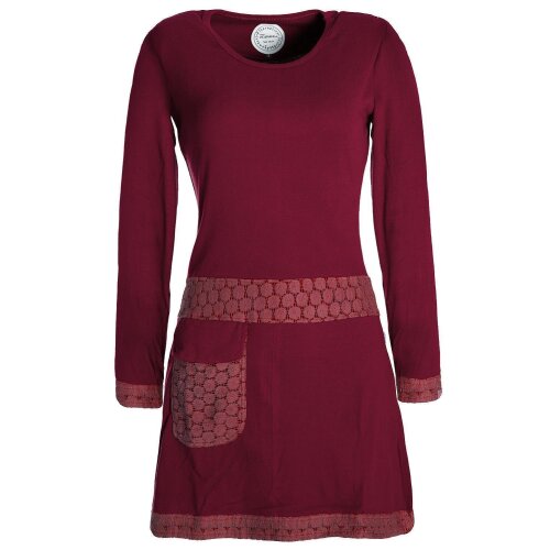 Vishes Damen Langarm Shirt Kleid Jersey Tunika Hippie Blumen sidebag dunkelrot 36