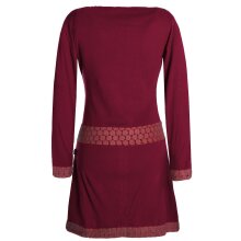 Vishes Damen Langarm Shirt Kleid Jersey Tunika Hippie Blumen sidebag dunkelrot 36