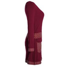 Vishes Damen Langarm Shirt Kleid Jersey Tunika Hippie Blumen sidebag dunkelrot 36