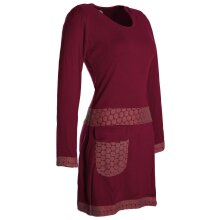 Vishes Damen Langarm Shirt Kleid Jersey Tunika Hippie Blumen sidebag dunkelrot 36