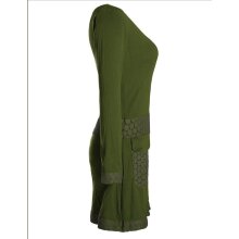 Vishes Damen Langarm Shirt Kleid Jersey Tunika Hippie Blumen sidebag olive 40